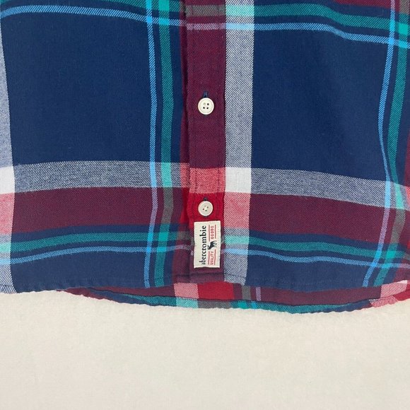 Abercrombie Kids Boys Flannel Shirt Size 13-14 Red Blue White Plaid Long Sleeve - Picture 4 of 15